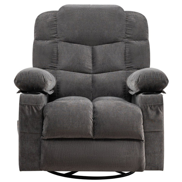 English Elm Oversized Swivel Recliner with Massage Heating Linen Upholstery and Usb Port Gray W1521P411670