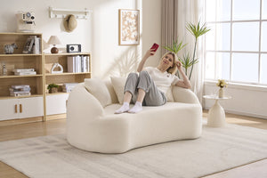 English Elm Ly-049s Curved Chenille Loveseat with Boneless Frame for Modern Living Spaces Off White W2231P402437