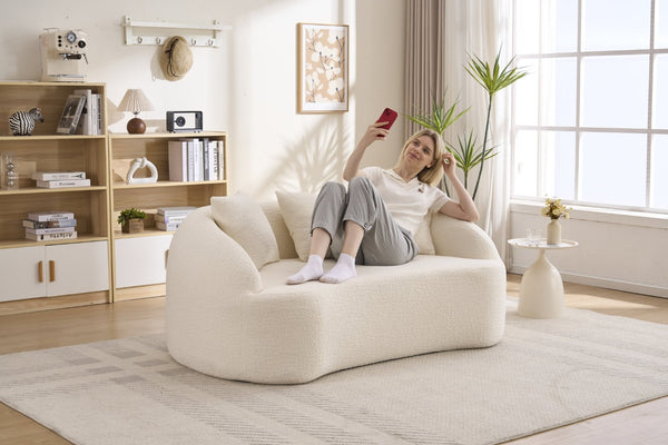 English Elm Ly-049s Curved Chenille Loveseat with Boneless Frame for Modern Living Spaces Off White W2231P402437