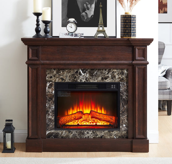 English Elm Electric Fireplace With Remote Control - Realistic 3D Flame & Stacked Stone Mantel, Cherry Finish W1758S00032