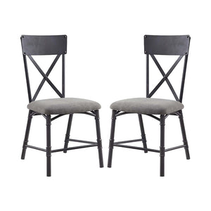 English Elm Set Of 2 Elegant Side Chairs With X-Back Design, Soft Gray Upholstery & Sandy Black Frame B016P322898-GIGA