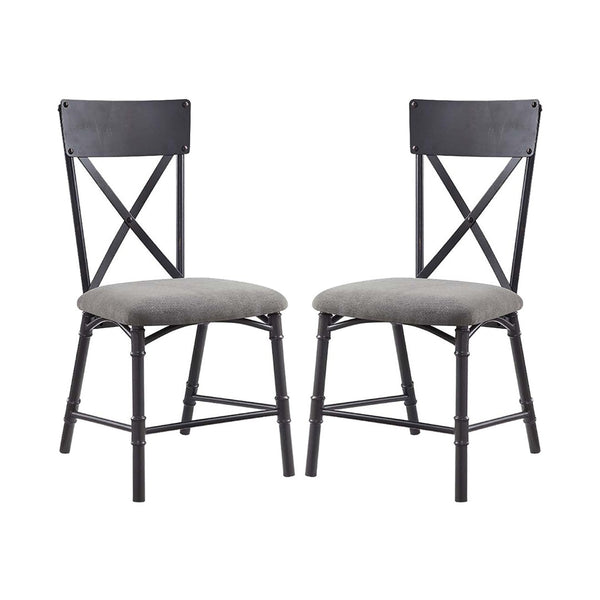 English Elm Set Of 2 Elegant Side Chairs With X-Back Design, Soft Gray Upholstery & Sandy Black Frame B016P322898-GIGA