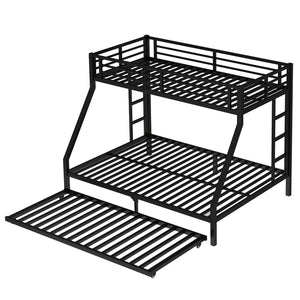 English Elm Twin Xl Over Queen Metal Bunk Bed With Trundle - Space-Saving, Durable, Modern Black Design! W1580S00132-GIGA