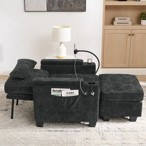 English Elm Single Chenille Manual Recliner with Usb Port Hidden Storage Ottoman and Cup Holders Black W487P423649