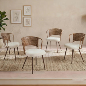 English Elm Wicker Rattan Wingback Dining Chairs Set of Two with Velvet Cushion and Metal Legs W3590P453804