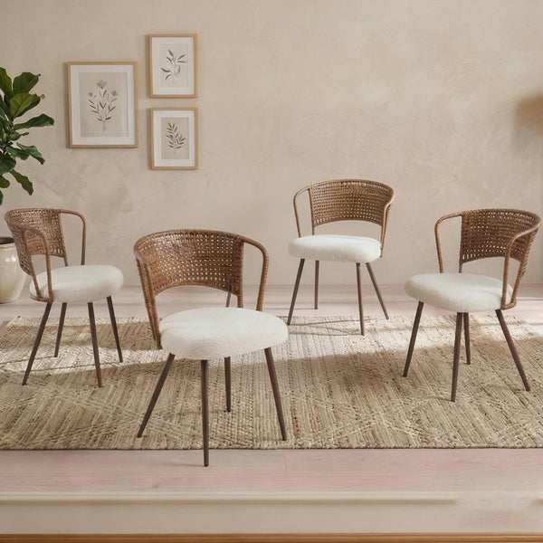 English Elm Wicker Rattan Wingback Dining Chairs Set of Two with Velvet Cushion and Metal Legs W3590P453804