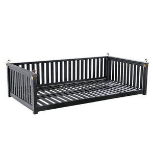 English Elm Topmax Acacia Wood Porch Swing Bed Sloped Frame Outdoor Lounger for Backyard Patio Black WF319383AAB