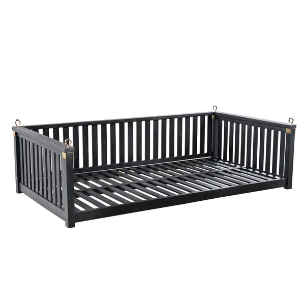 English Elm Topmax Acacia Wood Porch Swing Bed Sloped Frame Outdoor Lounger for Backyard Patio Black WF319383AAB
