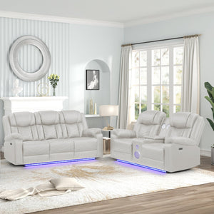 English Elm Challenger Modern Power Recliner Set: 3Pc Sofa, Loveseat With Console, Chair & Bluetooth Speakers B009S01520