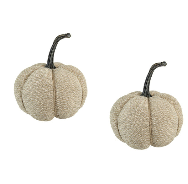 English Elm Set Of 2 Fabric Weighted Pumpkins - Natural Beige Fall Decor For Thanksgiving & Harvest Vignettes W2078P246680-GIGA
