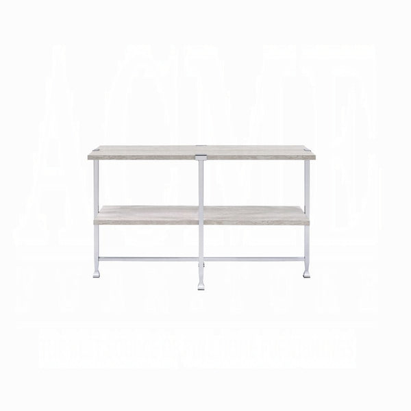 English Elm Contemporary Sofa Table with Wooden Top and X-Frame Metal Legs, Stable Modern Console for Living Room Chrome,White Oak 21 L x 53 W x 6 H B2741P337716