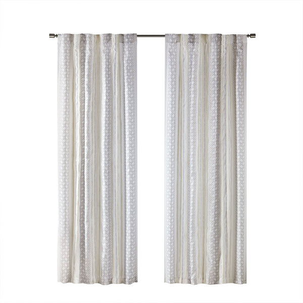 JLA Home INK+IVY - 2pk Poly Printed Curtain Panel with Tufted Stripe — Boho Geometric Light-Filtering Drapes, Textured 100% Polyester 95 L x 50 W x 0.13H II40-1329