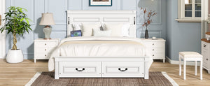 English Elm Queen Farmhouse Pinewood Storage Bed with Led Lighting Usb Charging and Panel Headboard White W504P391013