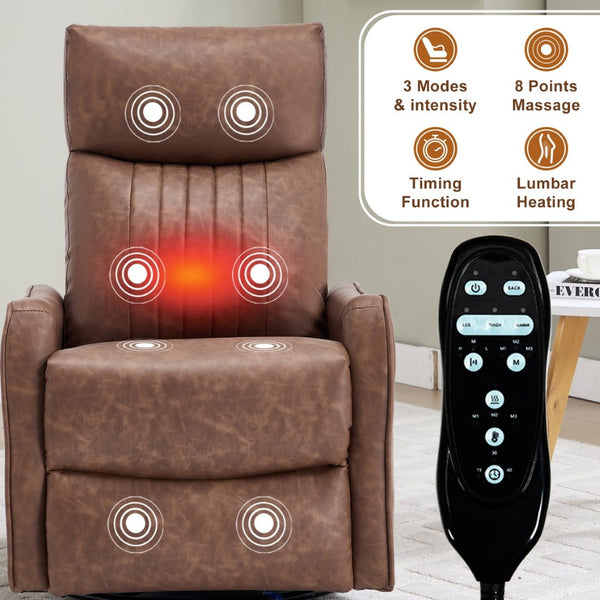 English Elm Beige Fabric Swivel Rocker Recliner with Massage Nodes and Lumbar Heat for Living Room Brown W1803P363426