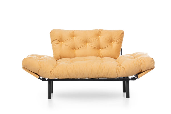 English Elm Nitta Modern Adjustable Arm Love Seat — Convertible Two-Seater Sofa Bed with Plush Upholstery, Metal Frame Mustard B029P330053