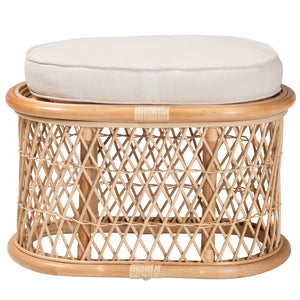 English Elm Bohemian Oval Rattan Footstool with Woven Openwork Frame and Removable Cushion B2750P467736