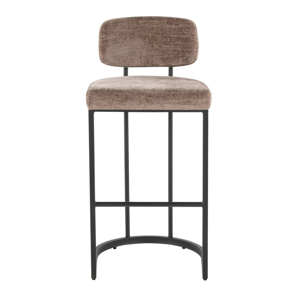 English Elm Fixed-height Barstools Powder Coated Steel Frame Brown Upholstered Seat Set of Two Black+Brown B202P471220