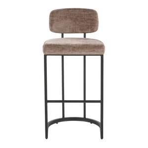 English Elm Fixed-height Barstools Powder Coated Steel Frame Brown Upholstered Seat Set of Two Black+Brown B202P471220