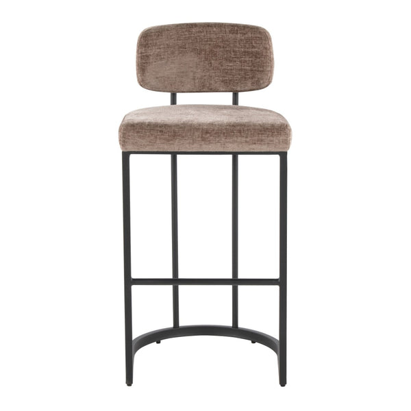 English Elm Fixed-height Barstools Powder Coated Steel Frame Brown Upholstered Seat Set of Two Black+Brown B202P471220