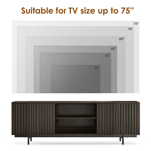 English Elm Modern Low Profile Media Console with Open Shelving and Concealed Cabinet Storage Natural Walnut T3623P434859