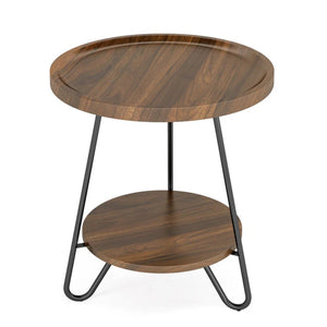 English Elm Chic Two-tier Round End Table with Metal Frame and Open Shelf for Living Room T3971P449208