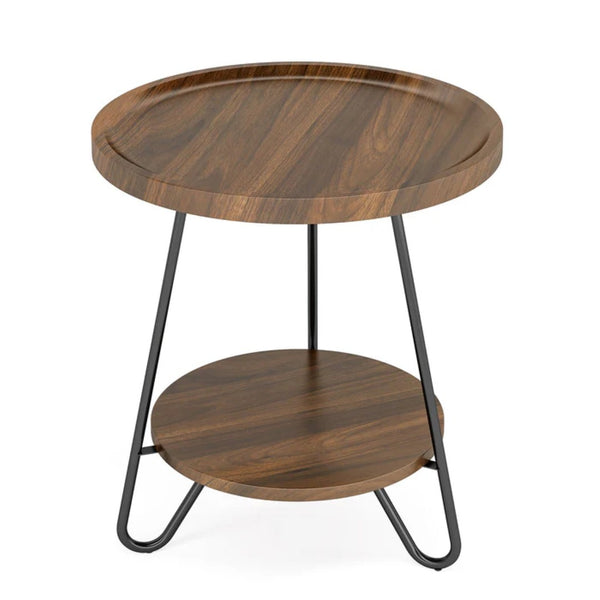 English Elm Chic Two-tier Round End Table with Metal Frame and Open Shelf for Living Room T3971P449208