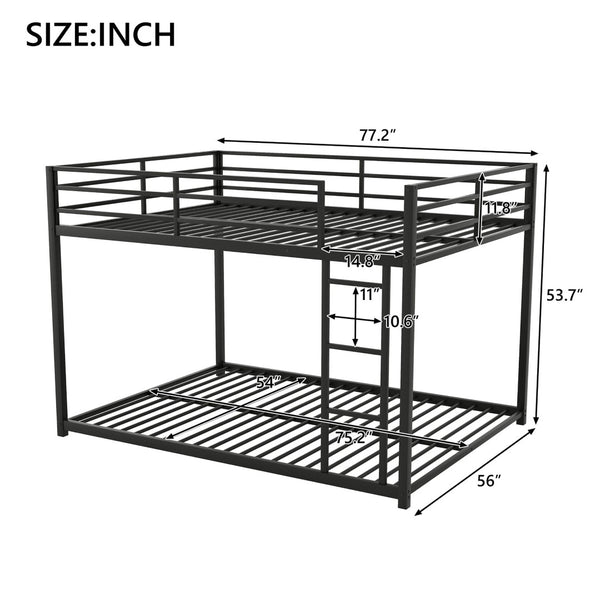 English Elm Full Over Low Profile Steel Bunk Bed with Guardrail and Integrated Ladder Black MF285536AAB