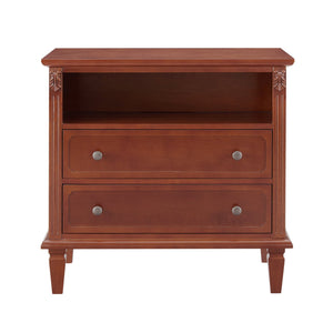 English Elm Open Dresser Nightstand with Charging Station and Open Shelf, 2 Drawers, Solid Wood Legs, Farmhouse Appeal Walnut W1693P216935