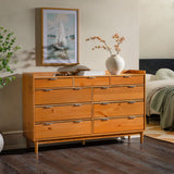 60" Solid Wood 9-Drawer Chest with Gallery Caramel BR9DRLEEDRCA-T Walker Edison