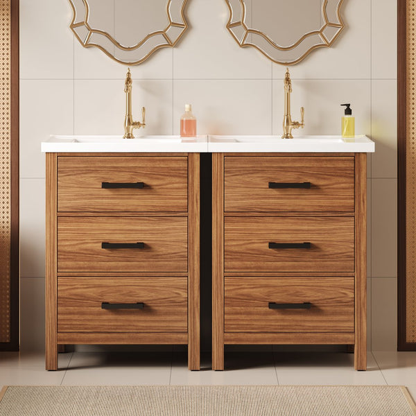English Elm 48'' Bathroom Vanity with Sink 48.8'' Modern Freestanding 6-Drawer Ceramic Basin Cabinet for Baths Natural Wood N710SS00008P