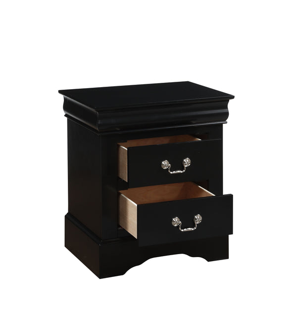 English Elm Louis Black Finish Philippe III Nightstand with 2 Drawers, Brushed Nickel Handles, Durable Dovetail Construction B2726P257333