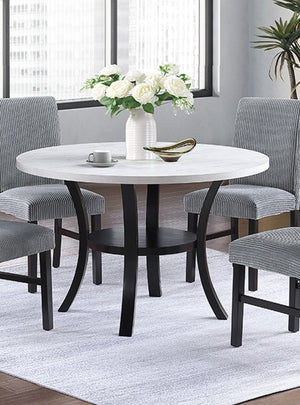 English Elm Modern Round Dining Table with White Top & Black Curved Legs, Lower Shelf, Seats 4, 48"Ø Stylish Contemporary Design B011P334823