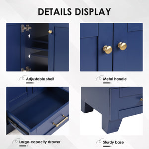 English Elm 30" Vanity with Ceramic Sink and Solid Wood Frame, Soft-Close Drawers, Compact Coastal Style, Durable Construction Blue W2896P344081
