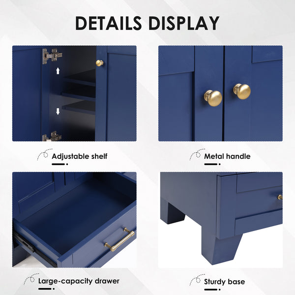 English Elm 30" Vanity with Ceramic Sink and Solid Wood Frame, Soft-Close Drawers, Compact Coastal Style, Durable Construction Blue W2896P344081