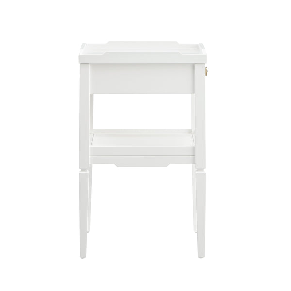English Elm Foley Mid-Century White 1-Drawer Nightstand with Gold Pull, Tapered Legs & Lower Shelf Storage B050P376969