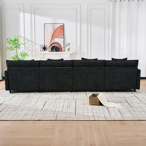 English Elm 140.9-inch U-shaped Modular Sectional Sofa with Ottomans Chenille Cloud Cushions Black W288S00030