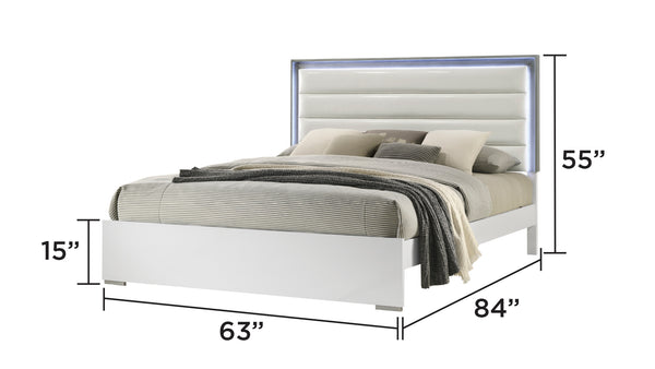 English Elm Olivia 4-Piece Queen Bedroom Set With Led Headboard: Modern White Wood Design For Stylish Storage B009S01377