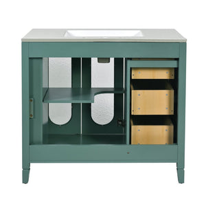 English Elm 36-inch Modern Bathroom Vanity Pine Frame Ceramic Sink 3 Drawers Glass Door Cabinet N710P223192F