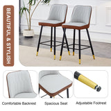 English Elm Modern Two-Tone Pu Bar Stool - Brown and Light Gray Spliced Chairs With Gold Decorated Legs.Brown and Light Gray Spliced,Black Metal Legs,Set Of 2 Chairs.