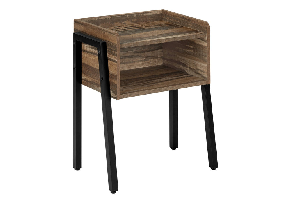 English Elm Accent Table Two Tier Industrial Nightstand with Reclaimed Wood Look and Black Metal Legs B2710P219344