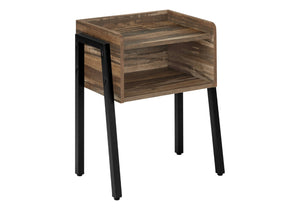 English Elm Accent Table Two Tier Industrial Nightstand with Reclaimed Wood Look and Black Metal Legs B2710P219344