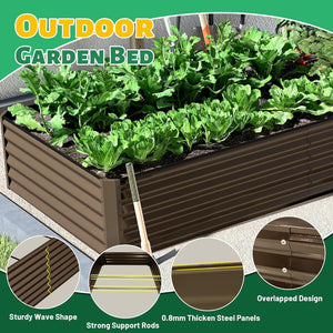 English Elm 8×4×1.5 Ft Galvanized Steel Raised Garden Bed Rust Proof Outdoor Metal Planter Brown W1859P429701