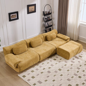 English Elm Modular Chenille Deep Seat Sectional Sofa with Bamboo Frame for Living Room Lounge Yellow W1829S00067