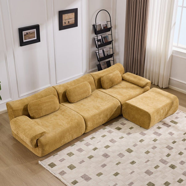 English Elm Modular Chenille Deep Seat Sectional Sofa with Bamboo Frame for Living Room Lounge Yellow W1829S00067