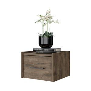 English Elm Elfrida Wall-Mounted Nightstand Dark Brown — Sleek Single Drawer, Two-Tier Shelf, Space-Saving Modern Design B128P176107