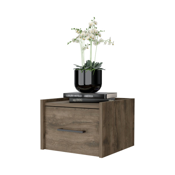 English Elm Elfrida Wall-Mounted Nightstand Dark Brown — Sleek Single Drawer, Two-Tier Shelf, Space-Saving Modern Design B128P176107