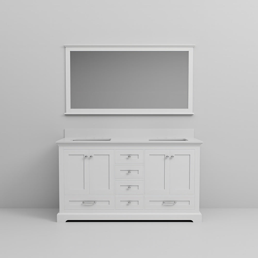 English Elm White 60-inch Double Bath Vanity with Cultured Marble Top, Soft-Close Drawers, 58" Mirror Included B2731S00736