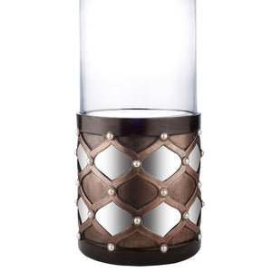 English Elm 31" Tall Hurricane Candleholder with Arabesque Mirrored Tiles and Pearl Espresso Column B072116553