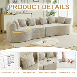 English Elm Curved Chenille Sectional Sofa Deep Seat Cloud Cushions Four Seater Modern Living Room Light Khaki W3505P456566