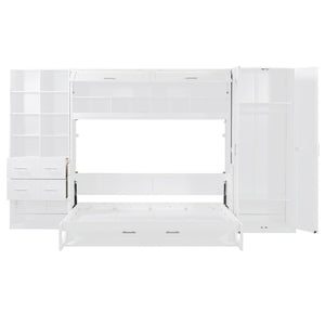 English Elm Full Size Murphy Wall Bed with Wardrobe Drawers Shelving for Studio Apartments LP000383AAK